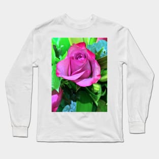 Single Pink Rose Floral Display - Autumn Bouquet - Flowers Long Sleeve T-Shirt